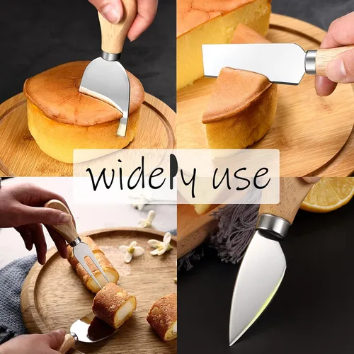Vista 4 de Juuxncgv - Juego de 10 cuchillos de queso, cuchillos de queso con mango de madera, cortador de queso para mantequilla, queso, regalos