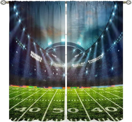 Vista 8 de Cortinas de fútbol, tratamientos de ventana con tema deportivo para niños, decoraciones de fútbol americano para niños, decoraciones de bola
