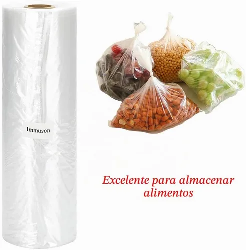 Vista 2 de Immuson Bolsa de plástico de 12 x 20 pulgadas en rollo para almacenamiento de alimentos, bolsa de plástico transparente para frutas, verduras, pan