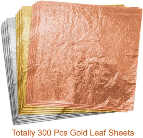 Vista 2 de Paxcoo 300 hojas de oro para resina, hojuelas metálicas de lámina dorada para la fabricación de joyas de resina, arte de uñas, slime y manualidades