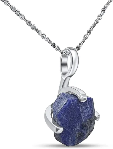 Vista 10 de Collar de cadena con colgante de piedra preciosa natural en bruto con oro blanco sobre plata de ley 925, piedra natal delicado regalo solitario