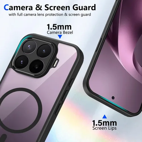 Vista 3 de Funda magnética transparente compatible con Xiaomi 17T, color negro 2 en 1 PC + TPU cubierta de teléfono a prueba de golpes, carcasa protectora