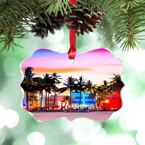 Vista 8 de Los Ángeles Beach California, Estados Unidos, decoración de árbol de Navidad, recuerdo de ciudad de campo, recuerdos de Navidad personalizados