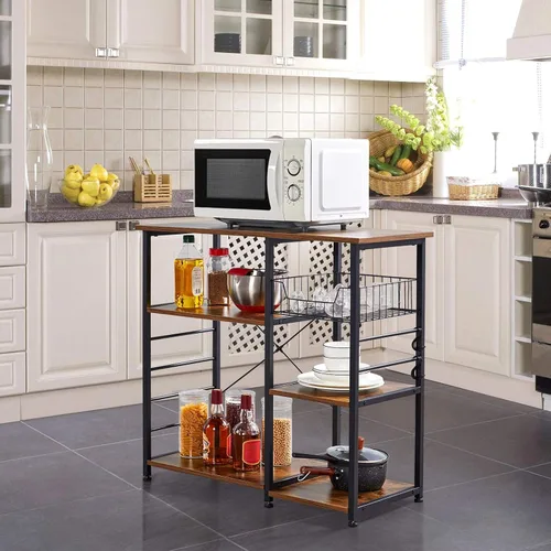 Vista 2 de Yaheetech - Estante de cocina para hornear de 4 niveles, carrito con soporte para microondas y barra de café con cesta de alambre y 6 ganchos