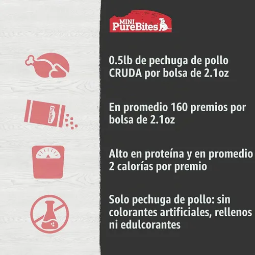 Vista 5 de PureBites Mini golosinas liofilizadas de pollo para perros, 1 ingrediente, fabricadas en Estados Unidos, 2.1 onzas 100% Chicken Breast, Freeze