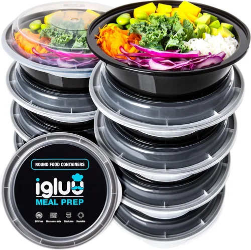 Vista 10 de Igluu Meal Prep Contenedores reutilizables (paquete de 10) 1 compartimento – 28oz Recipientes para alimentos con tapas, apilables, aptos