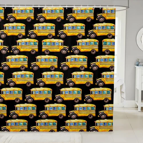 Vista 10 de Cortina de baño de tren de dibujos animados, cortina de ducha de tren rojo y azul para niños, juego de cortina de ducha para vehículos para niños