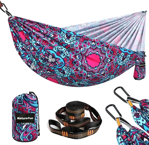 Vista 17 de NATUREFUN Hamaca ultraligera para viajes y camping Capacidad de carga de 300 kg, transpirable, de secado rápido Incluye 2 mosquetones premium, 2