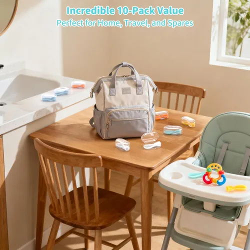 Vista 6 de Cuchara universal para alimentos para bebés, paquete de 10, cucharas de silicona para bebés, para viajes, para comida de bebé, cuchara exprimible