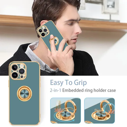 Vista 7 de Fingic Compatible con iPhone 14 Pro Max, soporte de anillo giratorio de 360° integrado, soporte magnético para automóvil, soporte magnético