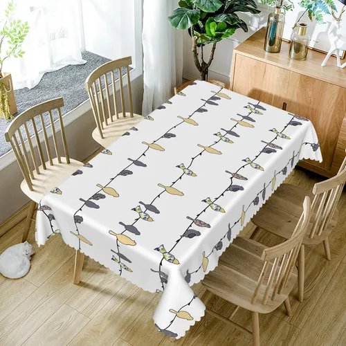 Vista 5 de Mantel rectangular de 60 x 120 pulgadas, estampado de pájaros en ramas, mantel decorativo impermeable y resistente a las manchas, para cocina
