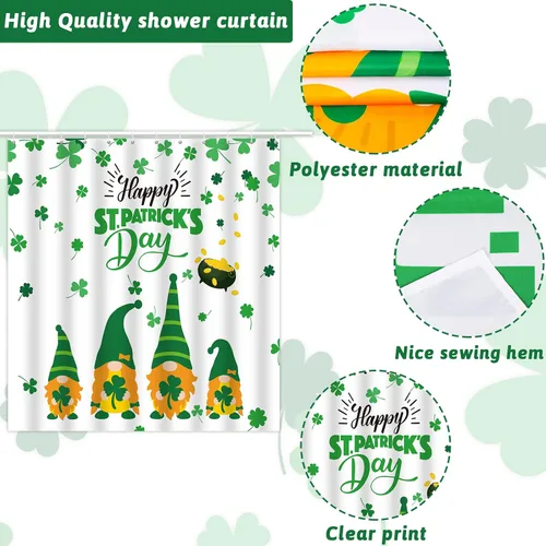 Vista 3 de gisgfim Cortina de ducha de 72 x 72 pulgadas, para el día de San Patricio, gnomo irlandés, trébol verde, trébol, primavera, cortina de ducha de tela