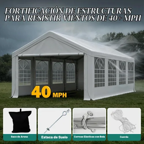 Vista 6 de GARTOO Carpa para Fiestas y Cochera de 13' x 26' - Cenador Resistente para Bodas al Aire Libre con 4 Bolsas de Arena, Toldo de Refugio para Eventos