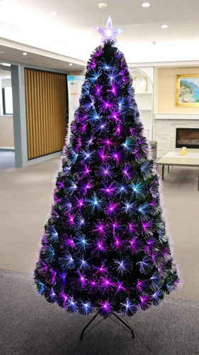 Vista 3 de Árbol de Navidad de fibra óptica LED de 7 colores con cambio de color, preiluminado (4 pies)