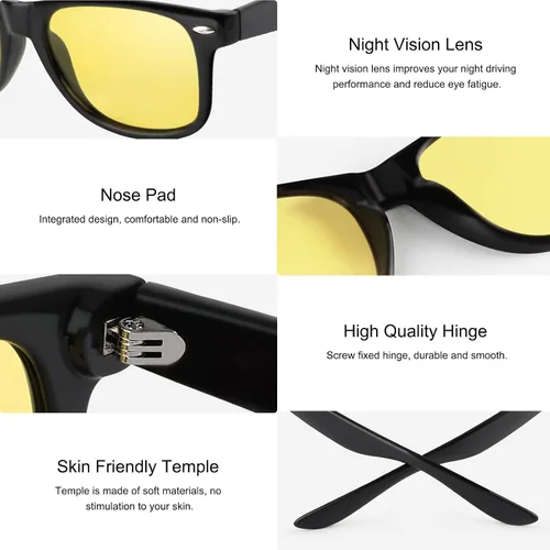 Vista 3 de Wzerry Gafas de visión nocturna para mujeres y hombres, lentes polarizados para conducción nocturna, antirreflejos, lentes amarillas HD que mejoran