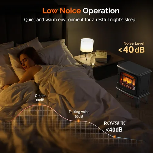 Vista 7 de ROVSUN Estufa Eléctrica de Chimenea, Calentador de Espacio Eléctrico Independiente de 20''H con Temperatura Ajustable, Efecto de Llama Realista
