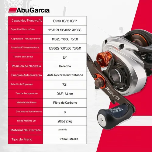 Vista 4 de Abu Garcia Revo X Carrete de Pesca Baitcast de Perfil Bajo