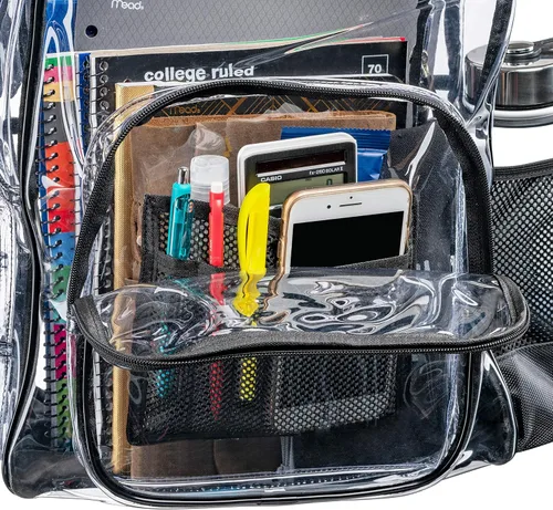 Vista 4 de Mochila transparente resistente con organizador de malla, Negro azabache