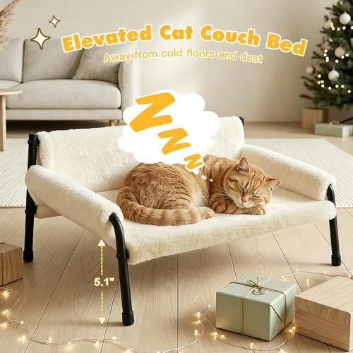 Vista 2 de Pawaboo Sofá cama elevada para gatos de interior, sofá de gato resistente Beige