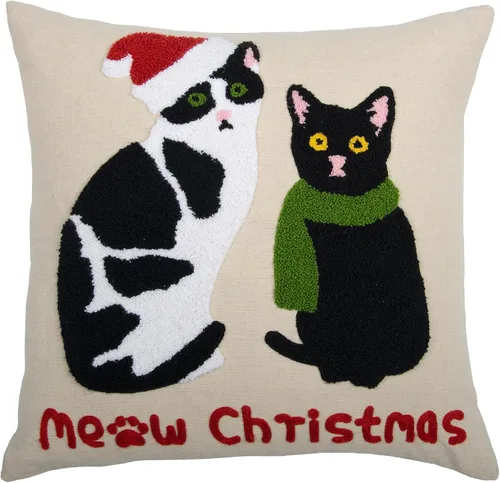 Vista 4 de Fundas de almohada navideñas de gatos lindos de 18 x 18 pulgadas, fundas de almohada bordadas de Navidad, decoraciones de Navidad, almohadas Gatos