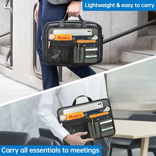 Vista 5 de Organizador grande para maletín para trabajo, oficina, documentos, portátil, organizador de almacenamiento (L, gris)