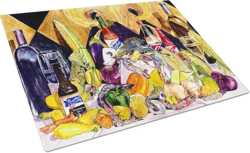 Vista 26 de Caroline's Treasures 1002LCB Barq's, Crabs and Spices Tabla de cortar de vidrio grande decorativa de vidrio templado Tabla de cortar y servir