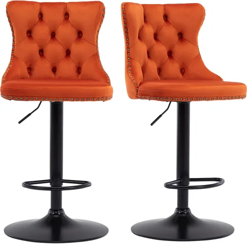 Vista 31 de Juego de 2 taburetes de bar modernos de terciopelo para mostrador, taburetes de bar giratorios ajustables con respaldo, sillas de isla de cocina