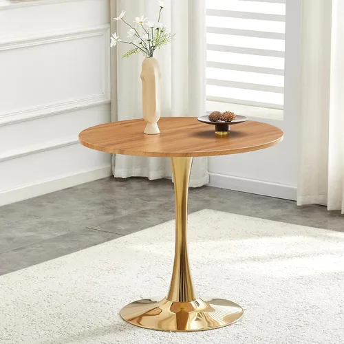 Vista 11 de Mesa de comedor redonda de nogal para espacios pequeños, mesa de tulipanes de 32 pulgadas con base de pedestal de metal, mesa de bistró para 2/3/4