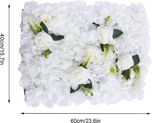 Vista 3 de 6 paneles de pared de flores artificiales, telón de fondo floral de 24 x 16 pulgadas, decoración de pared de flores, panel de fondo de pared