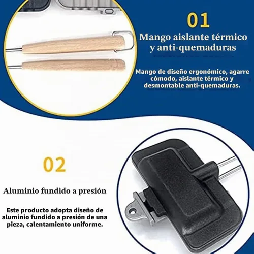 Vista 4 de Sartén para sándwiches de doble cara, antiadherente, plegable, para pan, tostada, desayuno, panqueques, herramientas de cocina