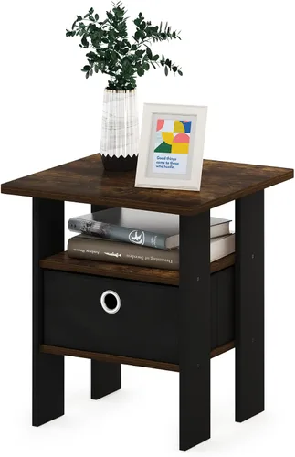 Vista 36 de Furinno Dario - Mesa auxiliar / estante de almacenamiento de noche con cajón de contenedor, pino ámbar/negro, 1 paquete, contenedor superior