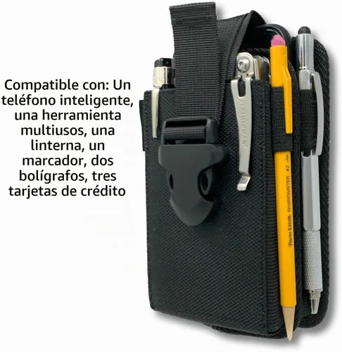 Vista 6 de Funda de nailon con doble bolsillo para teléfono. Bolsa con clip para cinturón con cierre de hebilla ajustable de liberación rápida. Lleva dos
