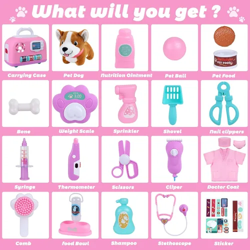 Vista 2 de Gifts2U Juego de jaula para el cuidado de mascotas, clínica veterinaria y kit de médico para niños con disfraz de disfraz, juguetes de aseo