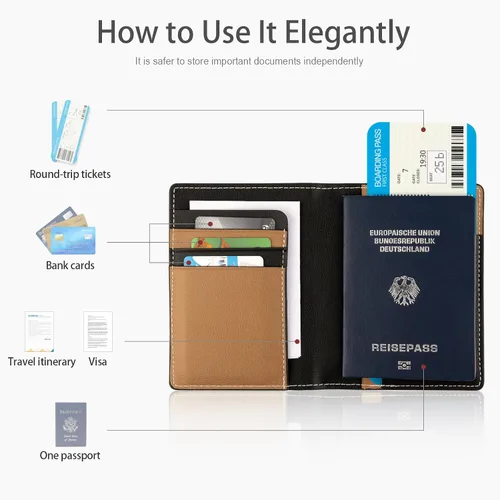 Vista 4 de Lychii Funda para pasaporte con bloqueo RFID, cartera delgada de piel sintética para pasaporte, para viajes, 5.7 x 4.1 pulgadas