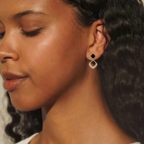 Vista 2 de BTOYM Dangle Earrings 14k Gold Plated Drop Earrings Double Linear Geometric Round Diamond Boho Earrings for Women Girls