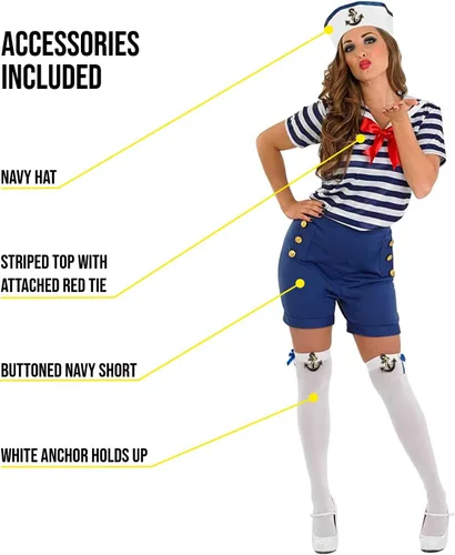 Vista 3 de Fun Shack Disfraz de marinero para mujer, disfraz de marinero para mujer, disfraz de marinero para mujer
