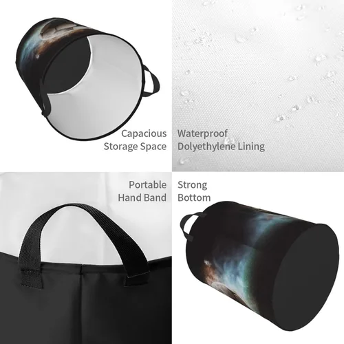 Vista 4 de Sport Soccer print Circular Hamper Waterproof Storage Bin Organizer Basket Laundry Hamper With Handles For Clothes Toys Small