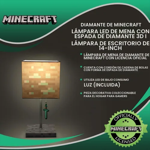 Vista 7 de Minecraft Lámpara LED de bloque de mineral de diamante con extractor de espada de diamante 3D Lámpara de 14 pulgadas