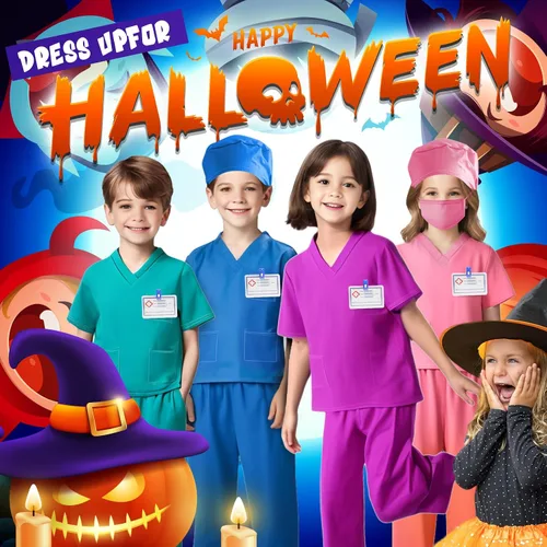 Vista 5 de Doctor Costume for Kids,Toddler Nurse Scrubs Halloween Dress Up Cosplay For Boys Girls 3-12 Years