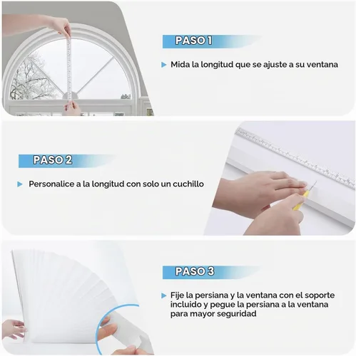 Vista 6 de Persianas plisadas con filtro de luz para ventana de arco semicírculo, 2 unidades, sombra del 60%-70%, fáciles de cortar e instalar, 72" x 36