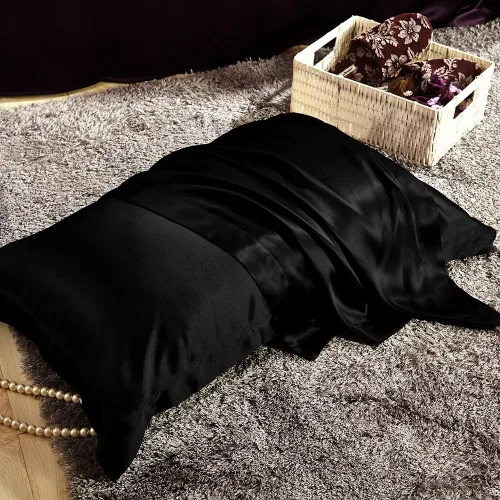 Vista 3 de LilySilk Sábanas de seda natural 25 Momme, refrescantes, de lujo, para viajes, ropa de cama Twin Black