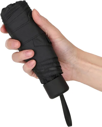 Vista 2 de GAOYAING Mini paraguas de viaje para lluvia sol y lluvia ligero pequeño UV compacto para bolsillo con funda no automático