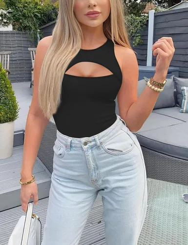 Vista 6 de Saslax Lindos mamelucos de cuello alto sin mangas con espalda cruzada para mujer