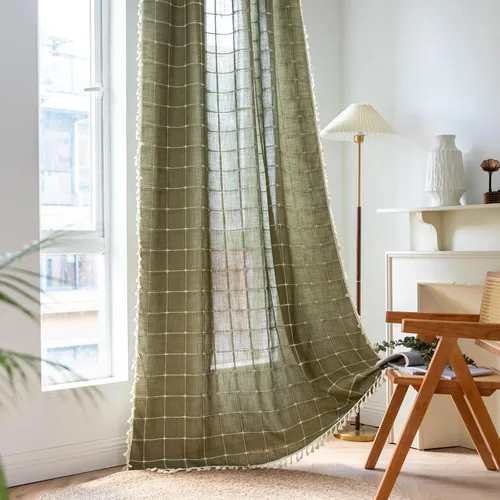 Vista 10 de STACYPIK Cortinas rústicas florales para ventana, cortinas semiopacas transpirables de 63 pulgadas de largo, 2 paneles lavables, cortinas filtrantes