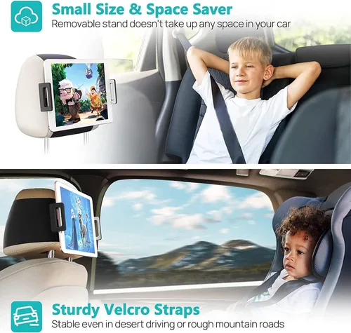 Vista 2 de Soporte para tablet con reposacabezas, soporte para iPad para asiento trasero de automóvil, soporte para tableta, iPhone, Fire HD y todos