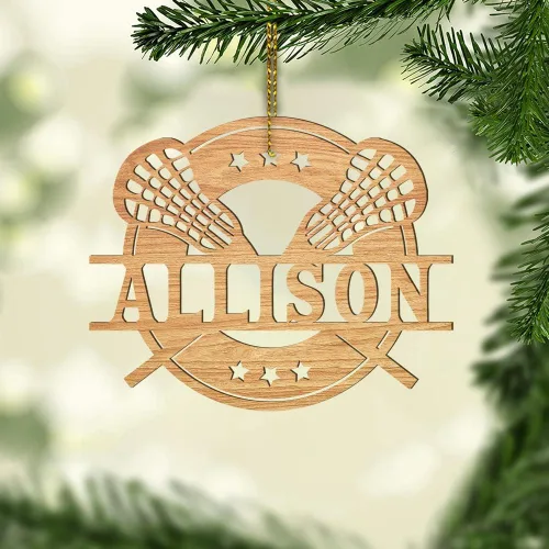 Vista 7 de Adorno personalizado de palos de lacrosse – nombre personalizado, adorno LAX, adornos de equipo de Lacrosse y jugador, decoración de regalo