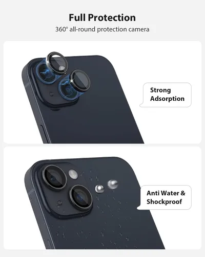 Vista 4 de Protector de lente de cámara de diseño para iPhone 14 Plus/iPhone 14 – Bandeja automática de aleación de aluminio más 9H protector de pantalla