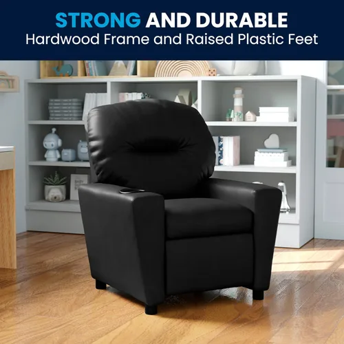 Vista 4 de Flash Furniture Chandler LeatherSoft - Silla reclinable para niños con portavasos y reclinable de seguridad, silla reclinable contemporánea