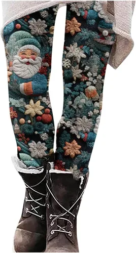 Vista 7 de Leggings de felpa y gruesos para mujer, estampado 3D, pantalones largos de Navidad de cintura alta, pantalones deportivos de cintura elástica