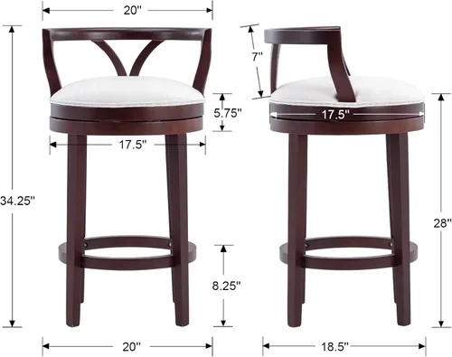 Vista 3 de DUOMAY Taburetes de bar giratorios modernos con respaldo, taburetes de altura de mostrador de 28 pulgadas, taburete de bar tapizado de lino